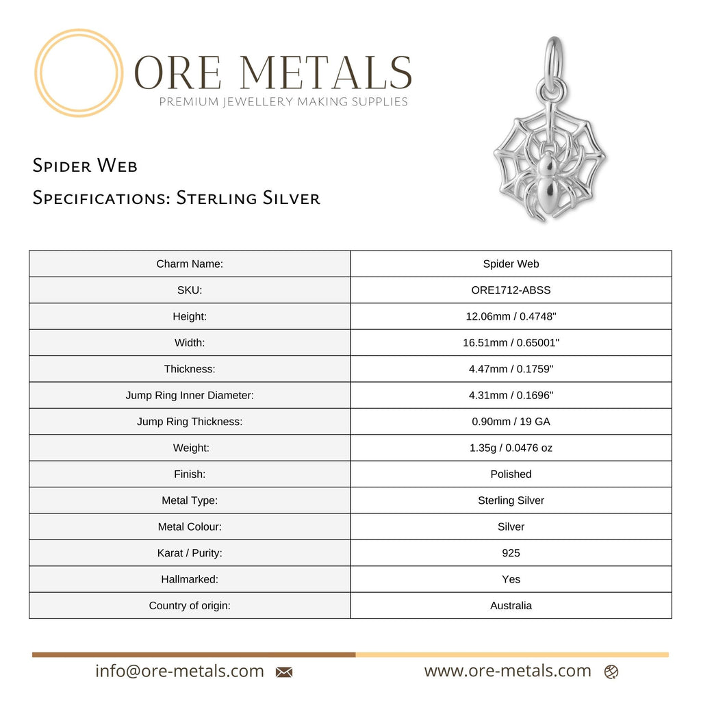 925 Sterling Silver - Spider Web Charm