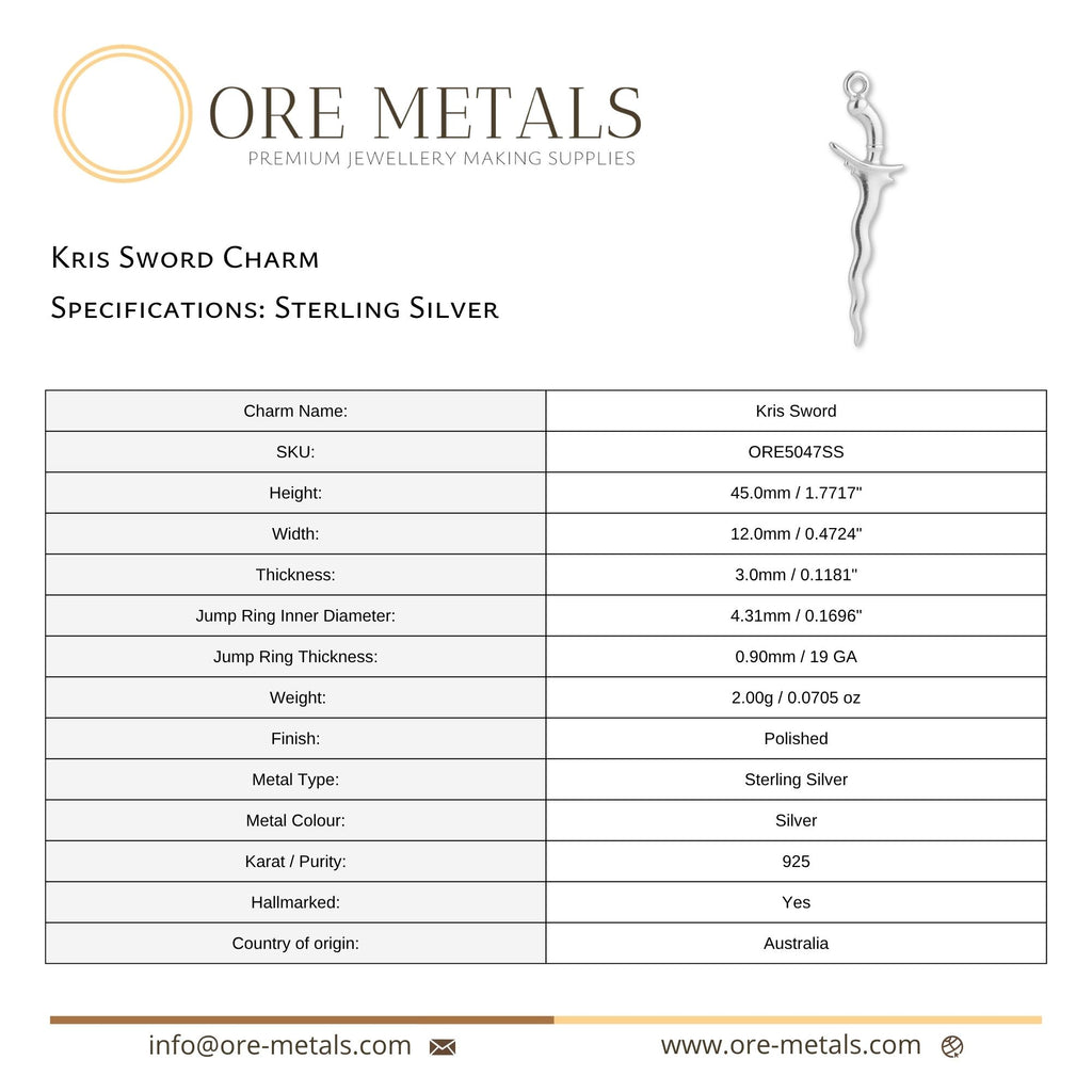 925 Sterling Silver - Kris Sword Charm