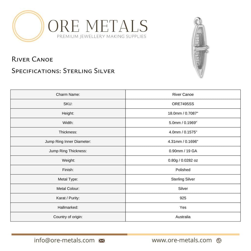 925 Sterling Silver - River Canoe Charm