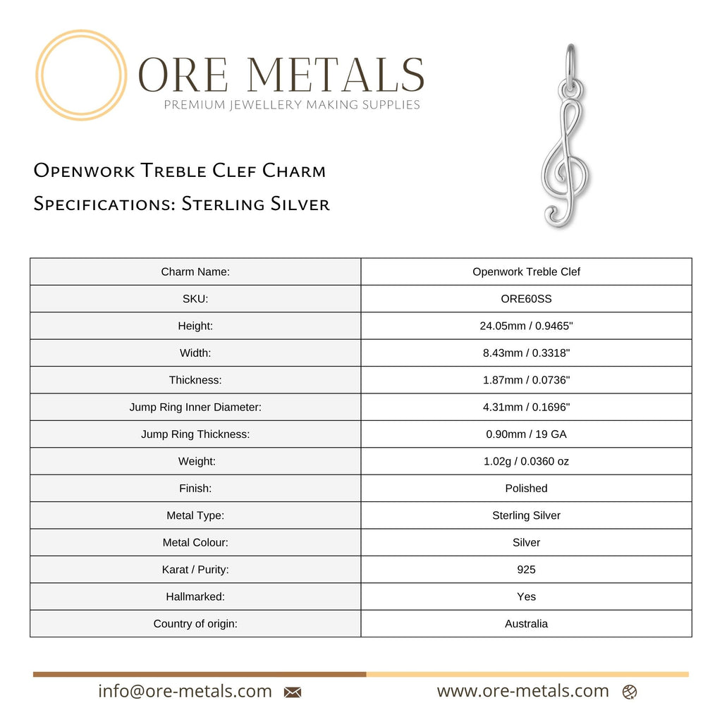 925 Sterling Silver - Openwork Treble Clef Charm