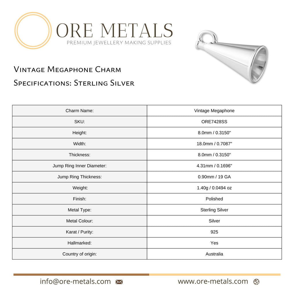 925 Sterling Silver - Vintage Megaphone Charm