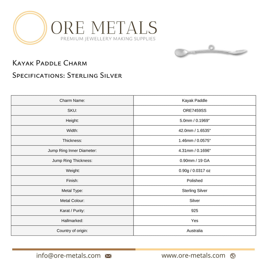 925 Sterling Silver - Kayak Paddle Charm