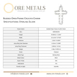 925 Sterling Silver - Budded Open Frame Crucifix Charm