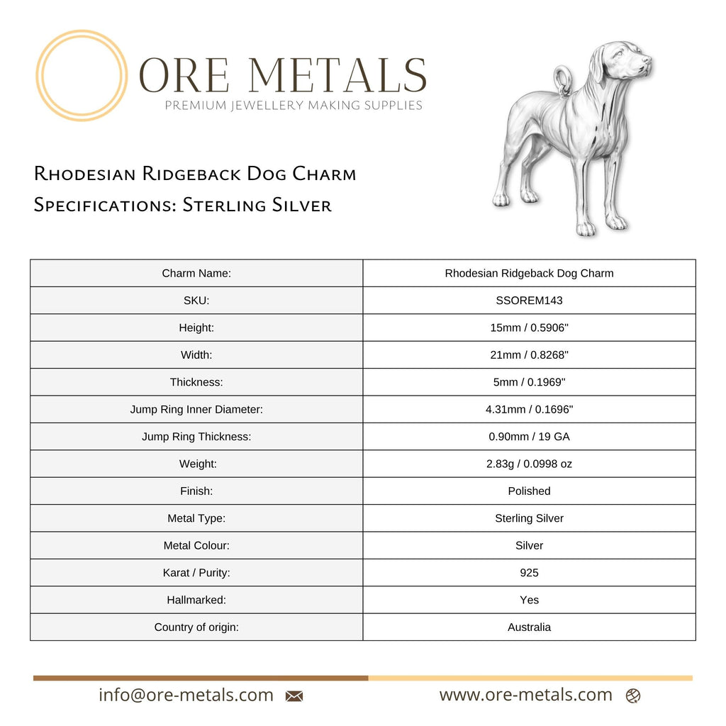 925 Sterling Silver - Rhodesian Ridgeback Dog Charm