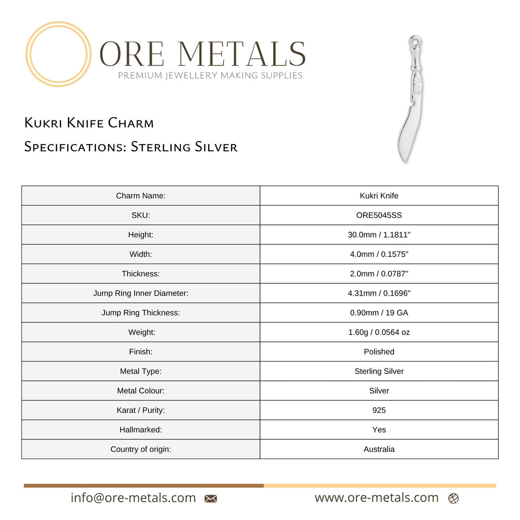 925 Sterling Silver - Kukri Knife Charm