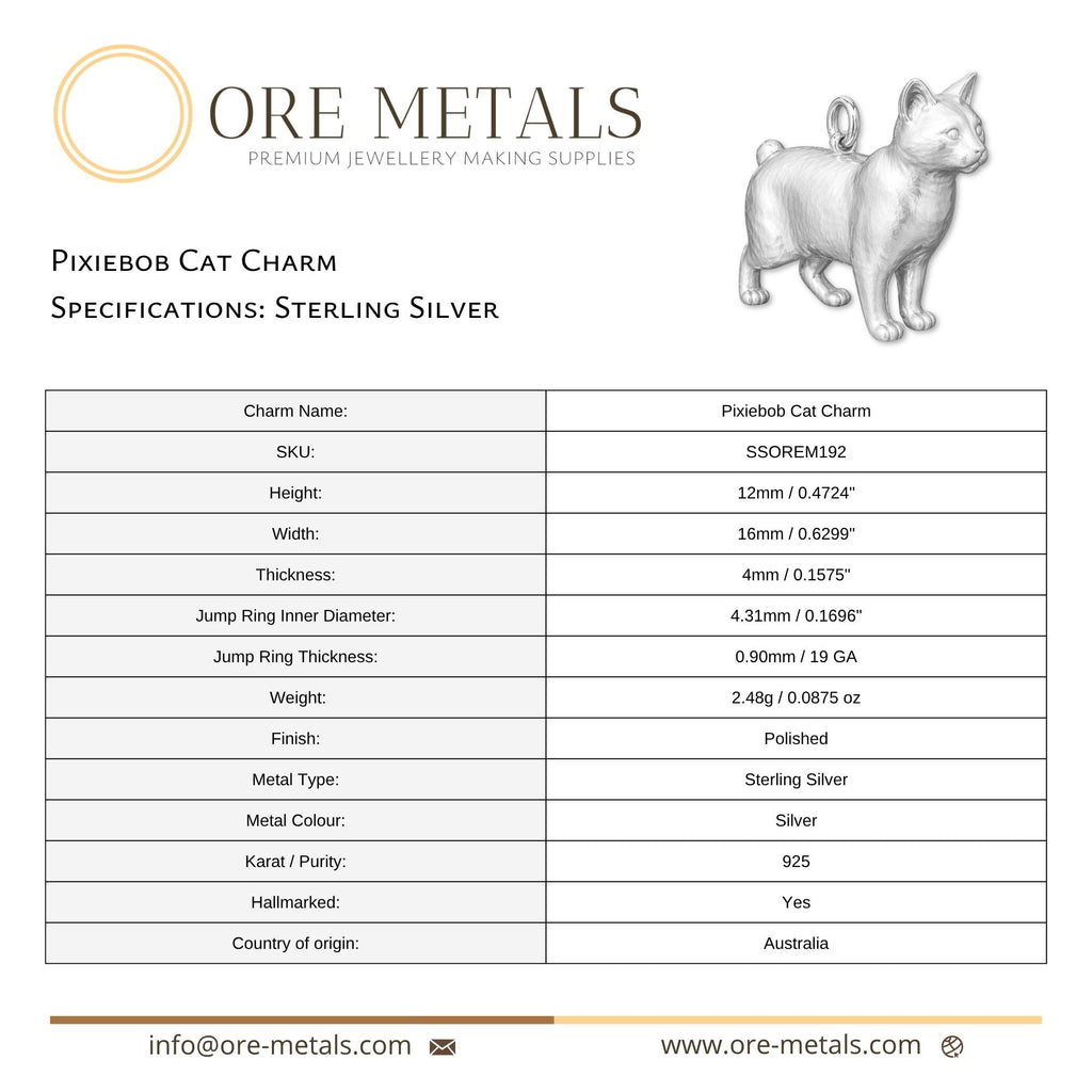 925 Sterling Silver - Pixiebob Cat Charm
