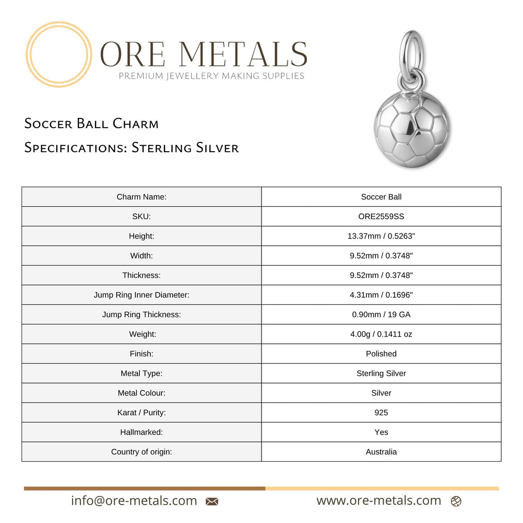 925 Sterling Silver - Soccer Ball Charm