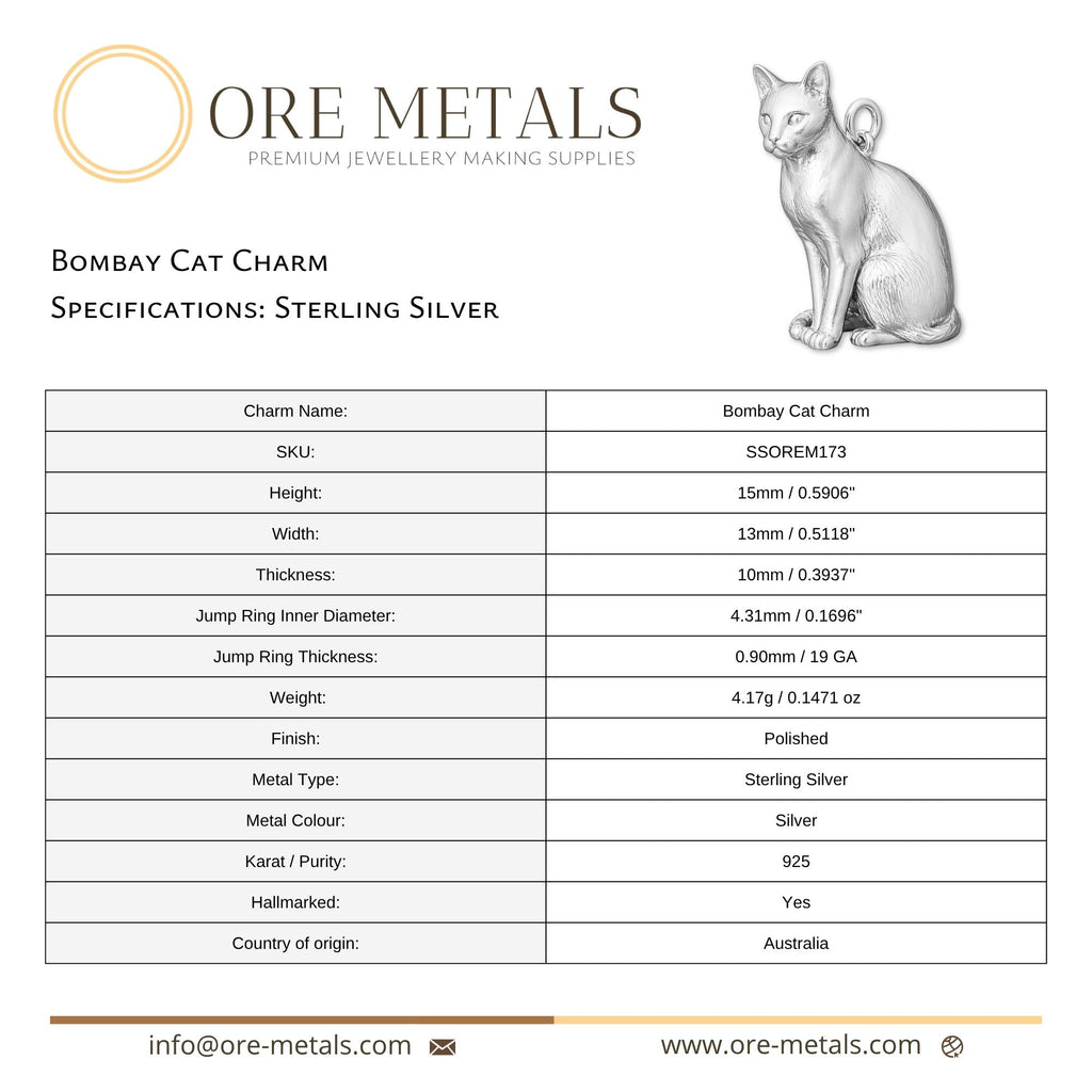 925 Sterling Silver - Bombay Cat Charm