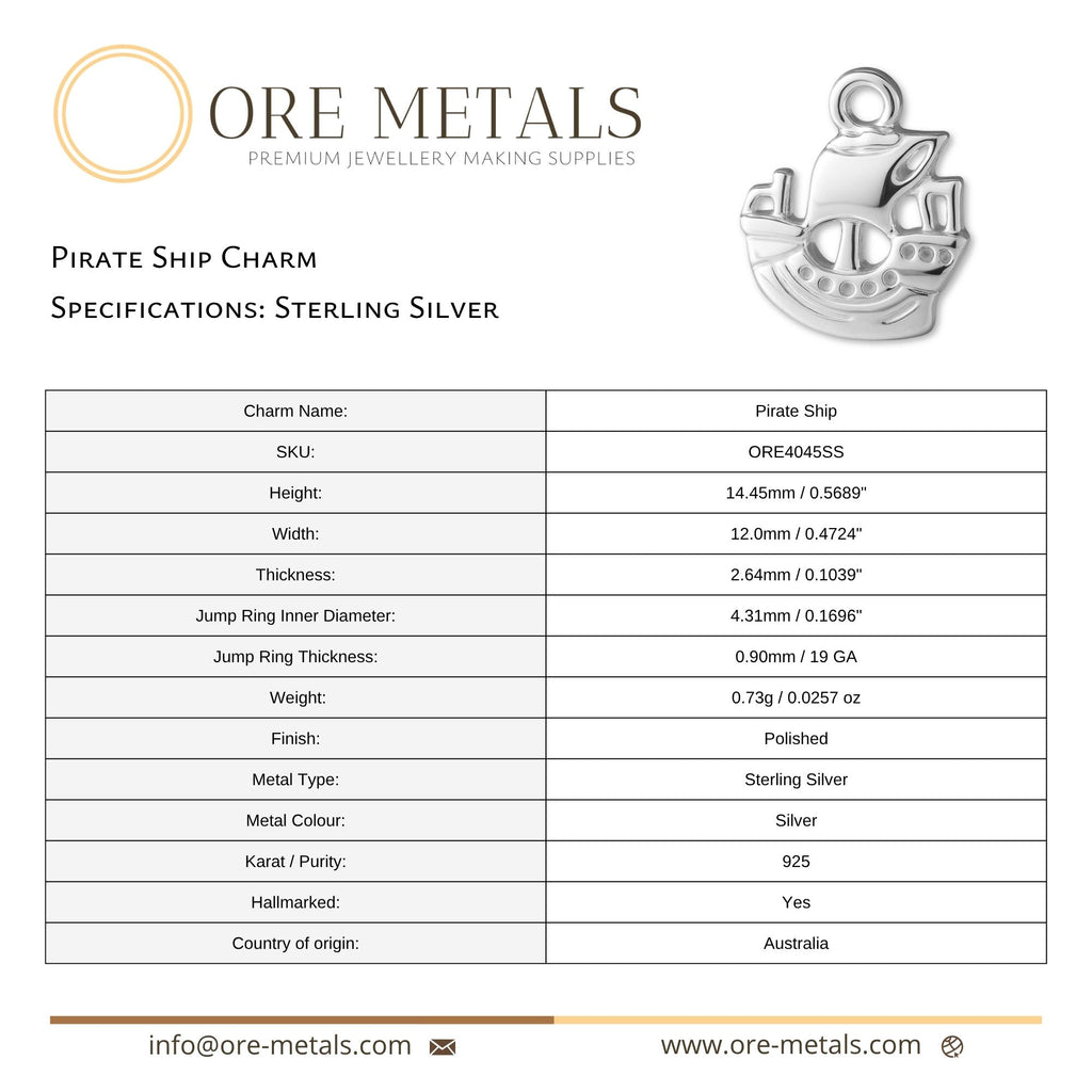 925 Sterling Silver - Pirate Ship Charm