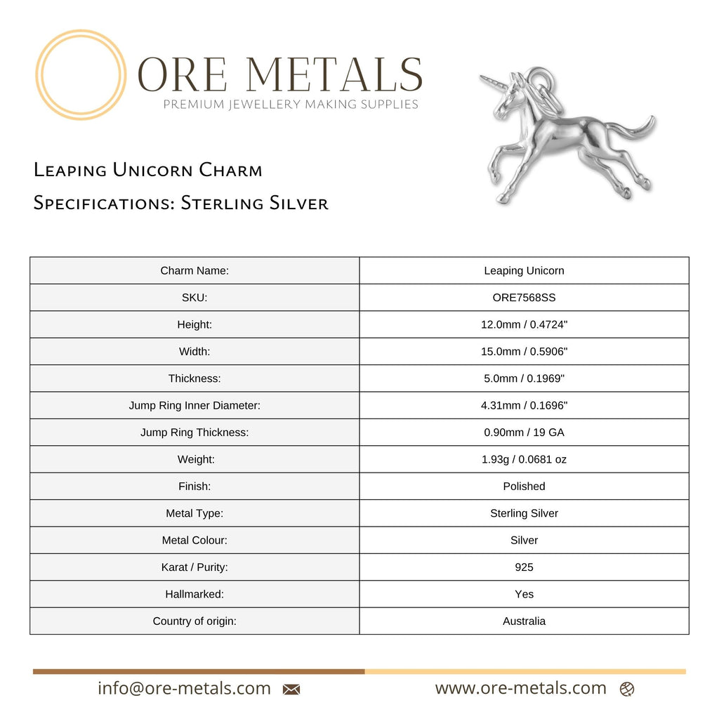 925 Sterling Silver - Leaping Unicorn Charm