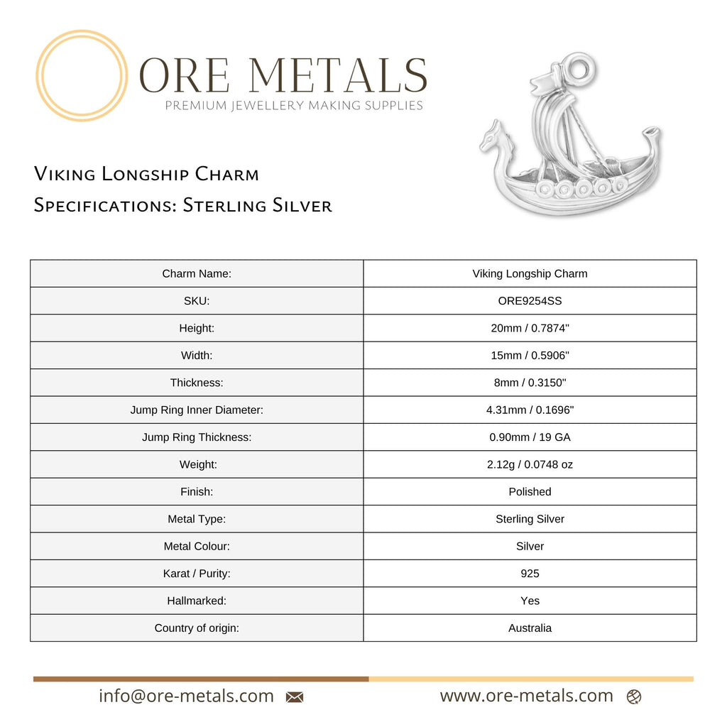 925 Sterling Silver - Viking Longship Charm