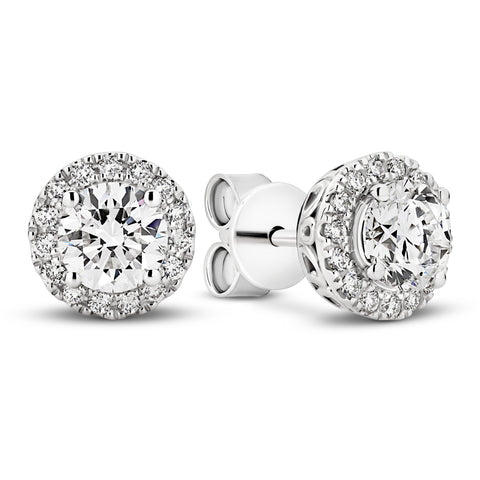 2ct Lab SI/GH Halo Diamond Stud Earrings - 9ct White Gold