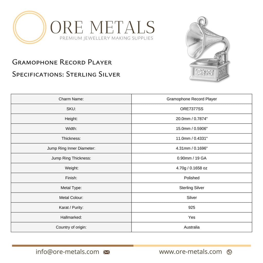 925 Sterling Silver - Gramophone Record Player Charm