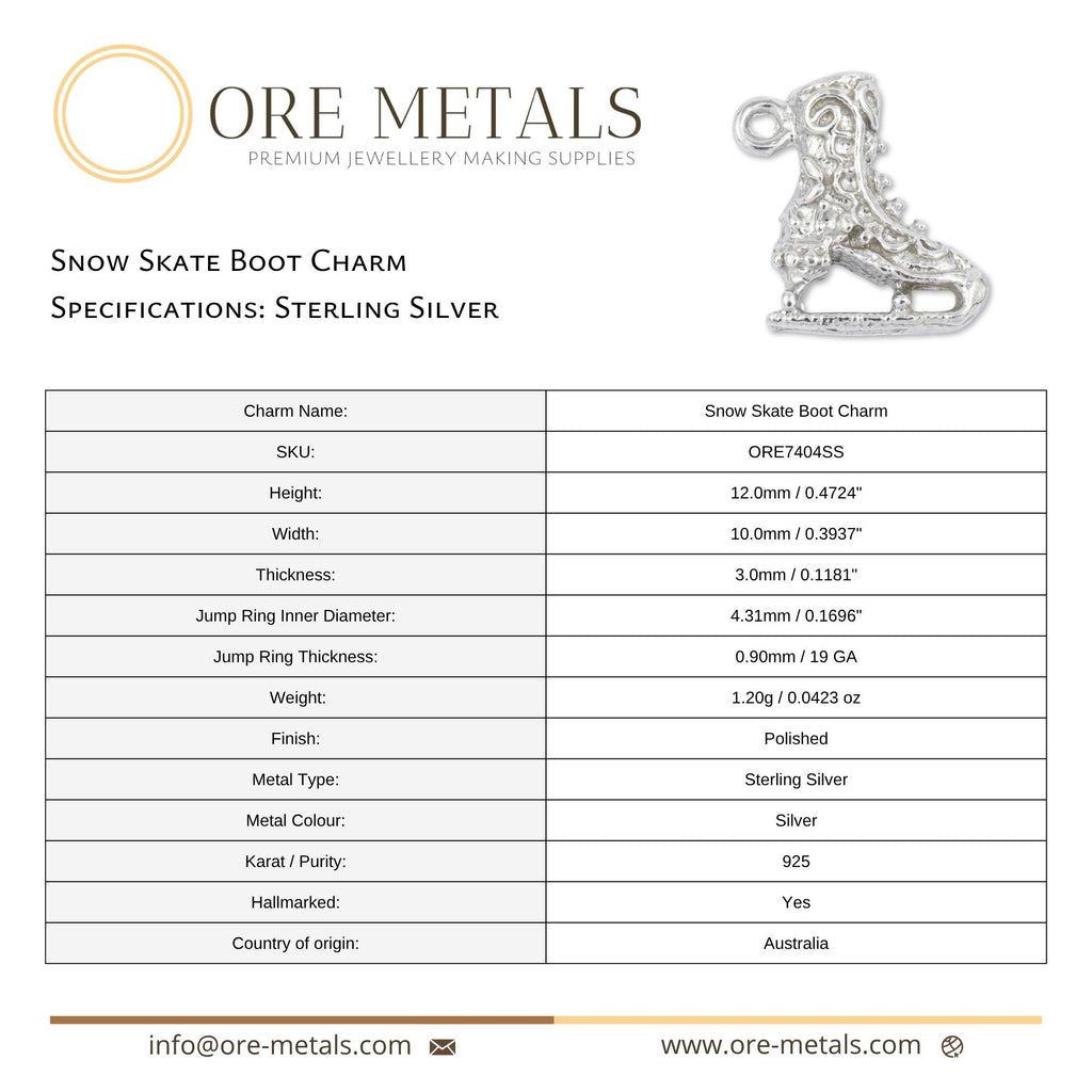925 Sterling Silver - Snow Skate Boot Charm