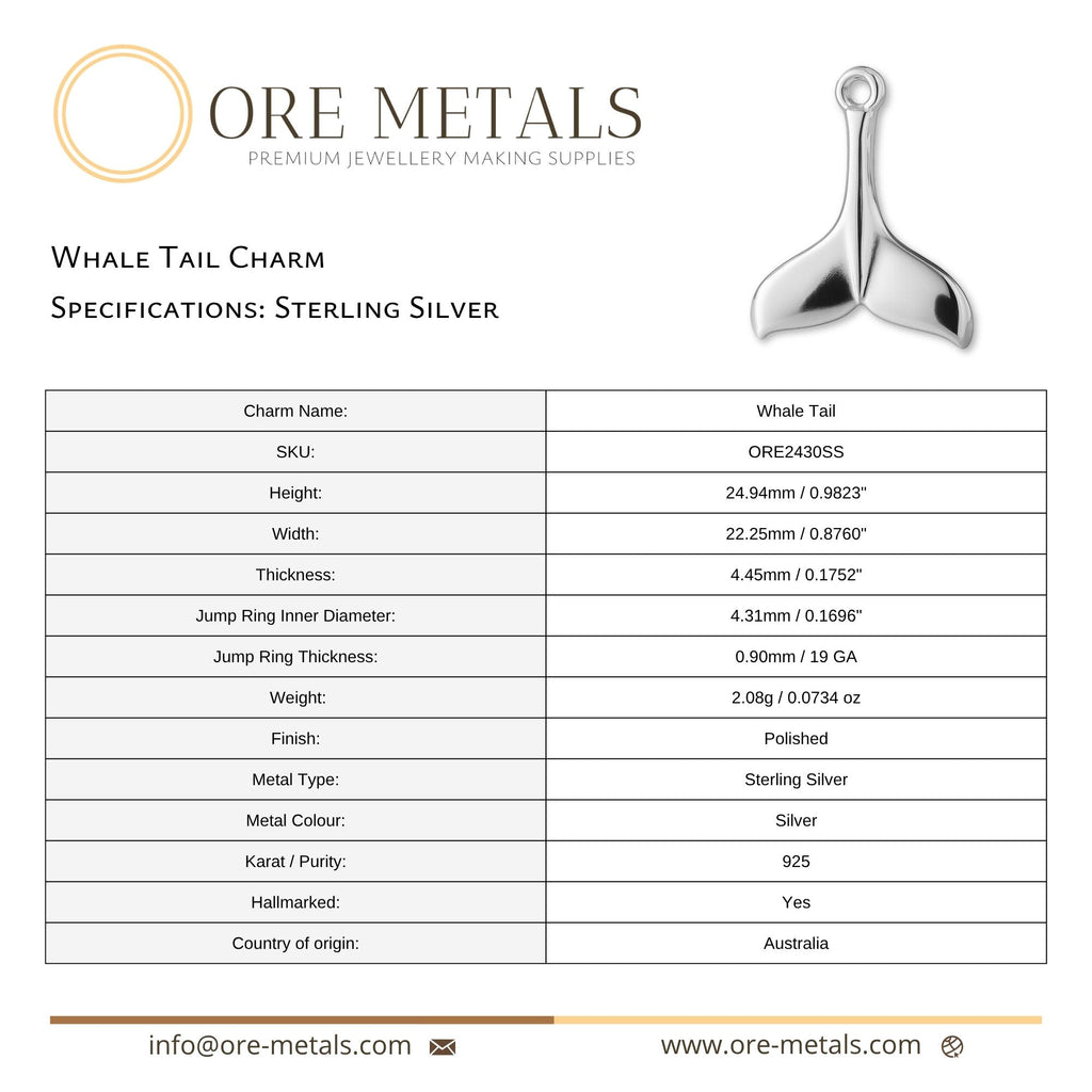 925 Sterling Silver - Whale Tail Charm