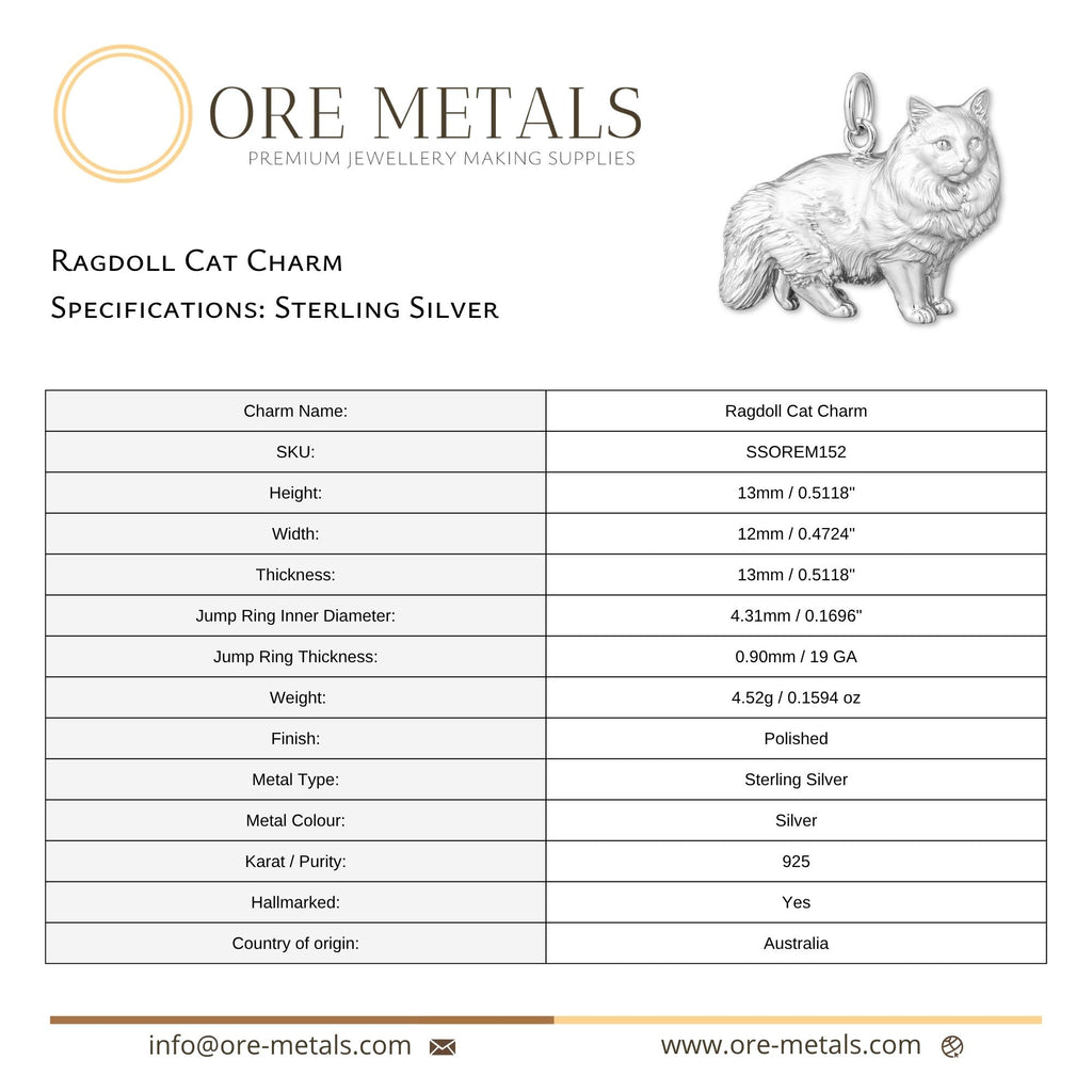 925 Sterling Silver - Ragdoll Cat Charm