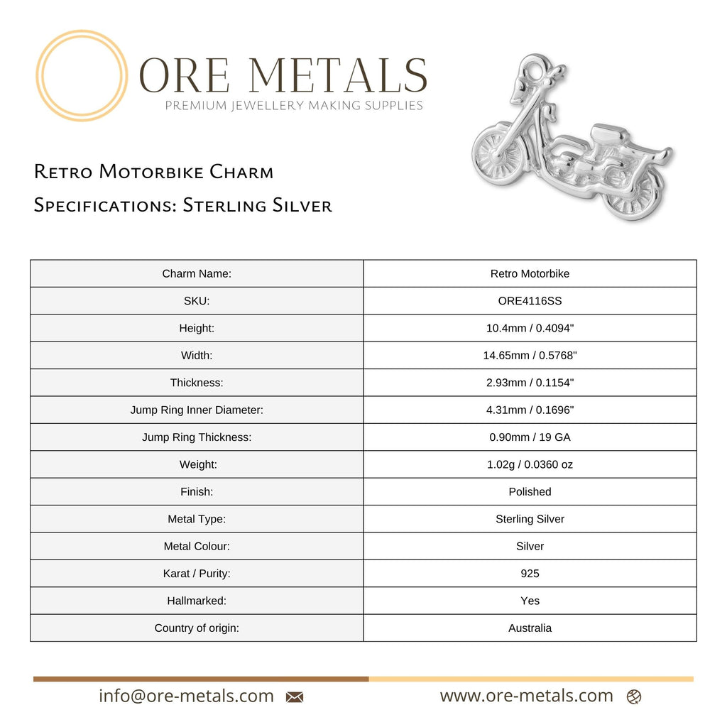 925 Sterling Silver - Retro Motorbike Charm