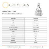 925 Sterling Silver - Ornate Purse Charm