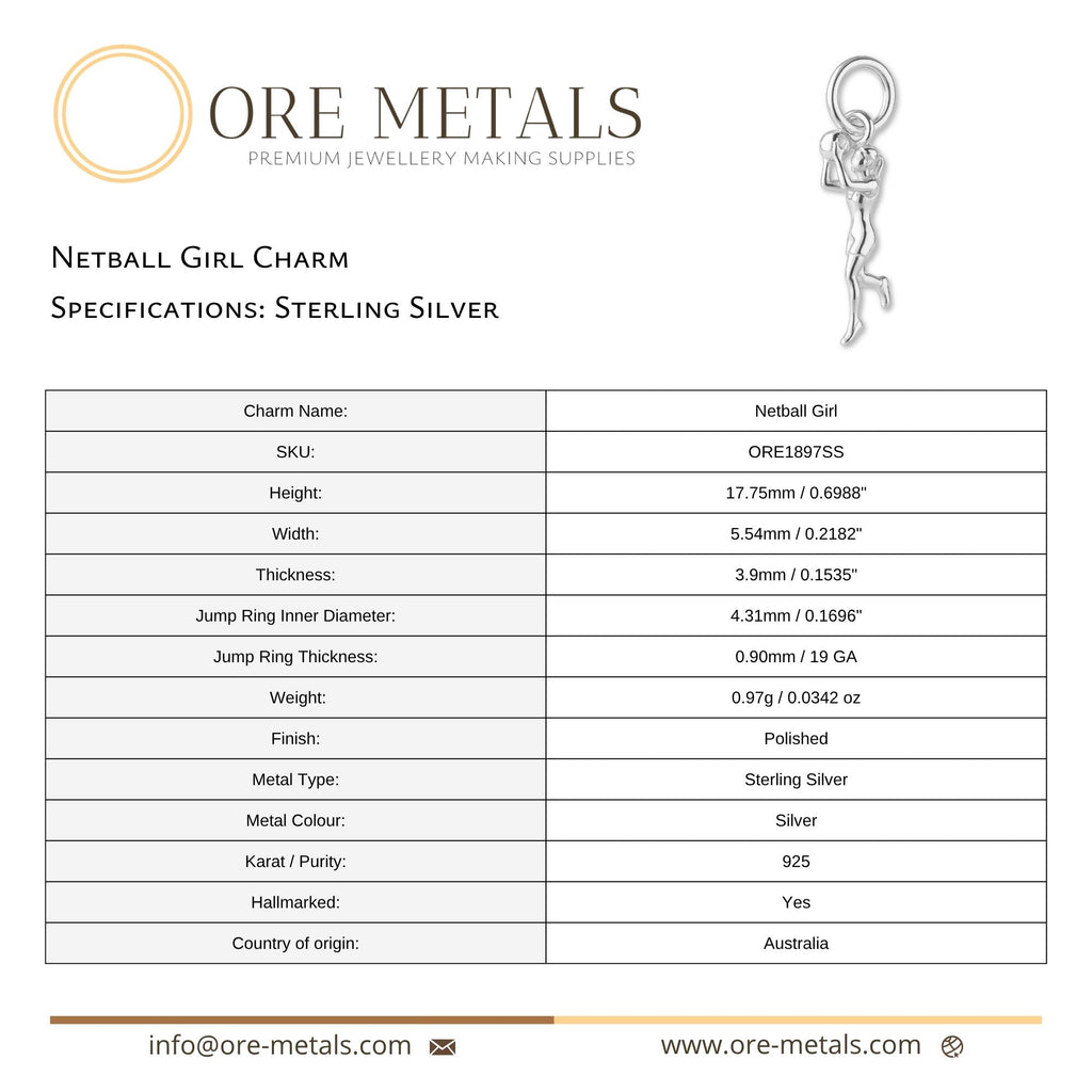 925 Sterling Silver - Netball Girl Charm