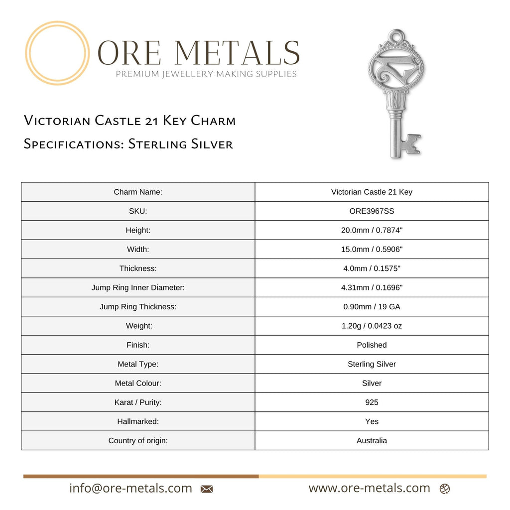 925 Sterling Silver - Victorian Castle 21 Key Charm