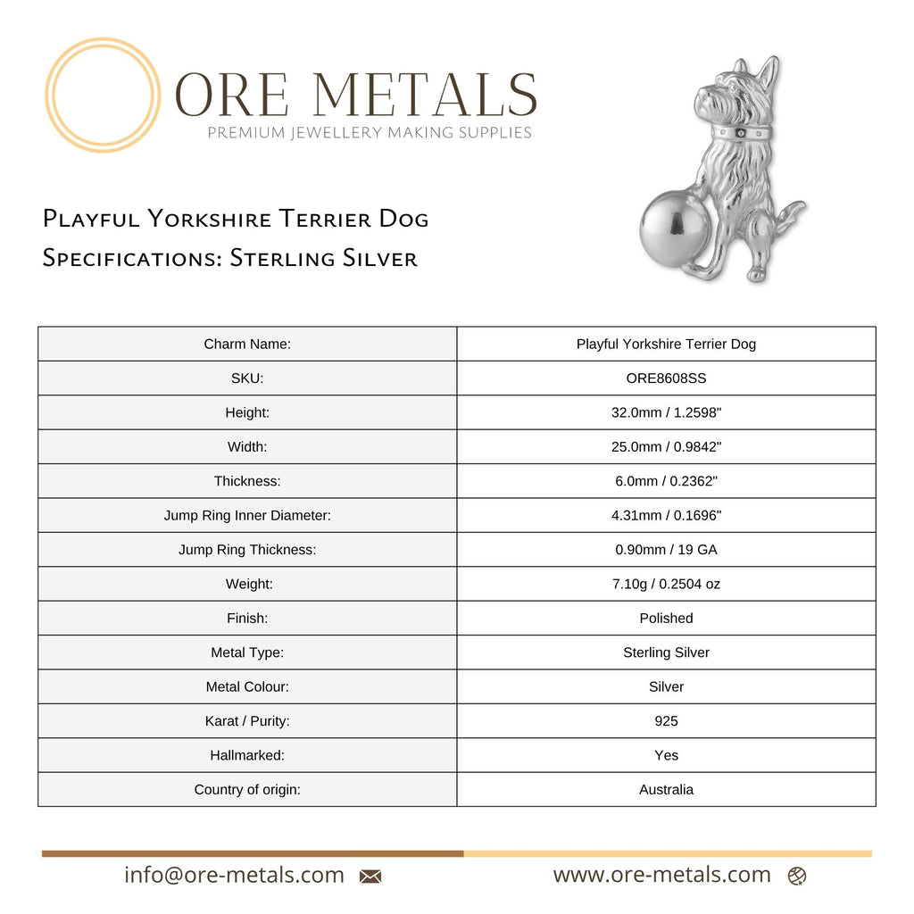 925 Sterling Silver - Playful Yorkshire Terrier Dog Charm