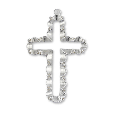 9ct White Gold - Budded Open Frame Crucifix Charm