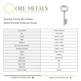 925 Sterling Silver - Vintage Castle Key Charm