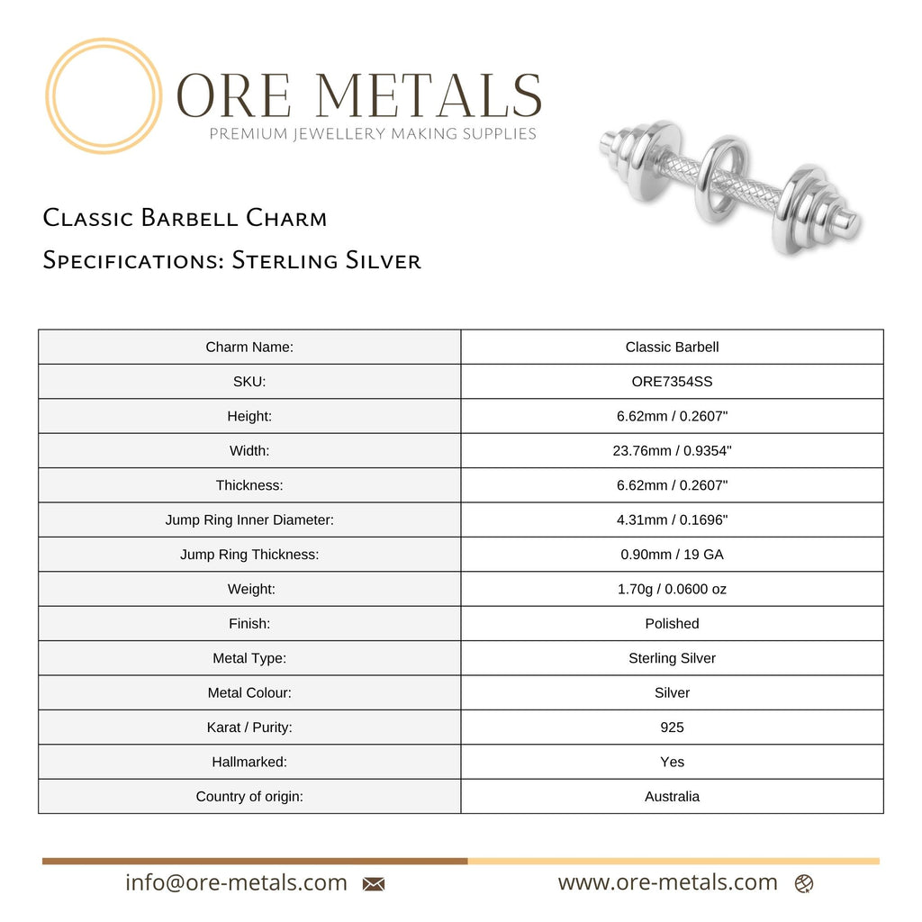 925 Sterling Silver - Classic Barbell Charm