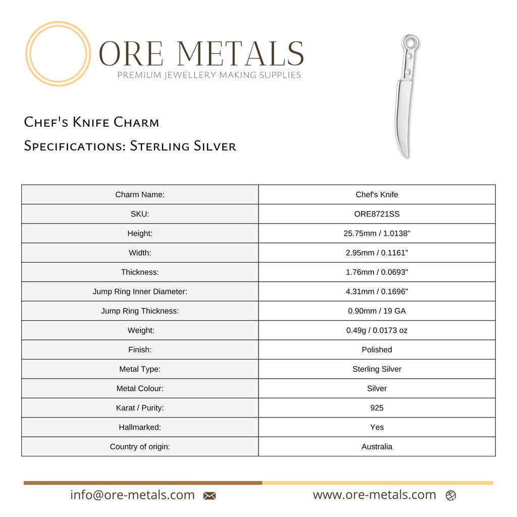 925 Sterling Silver - Chef's Knife Charm
