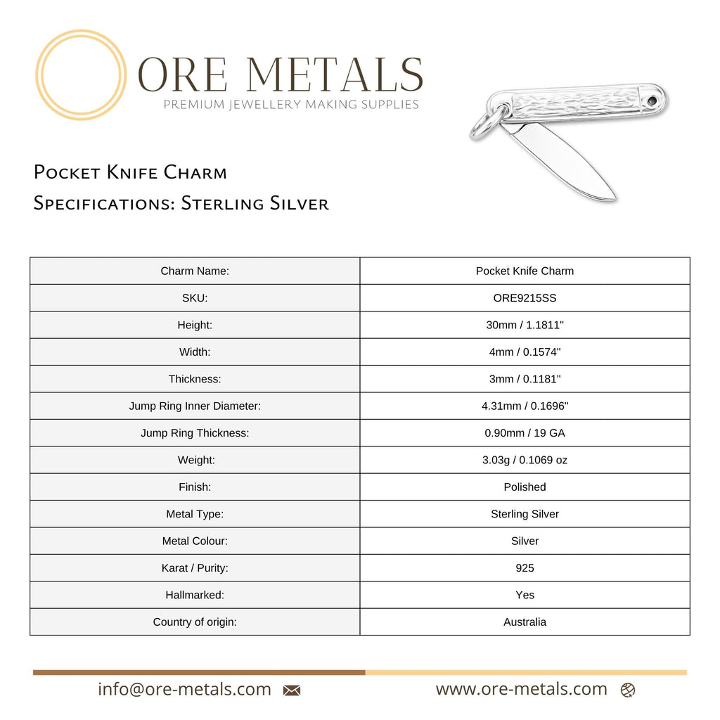 925 Sterling Silver - Folding Pocket Knife Charm
