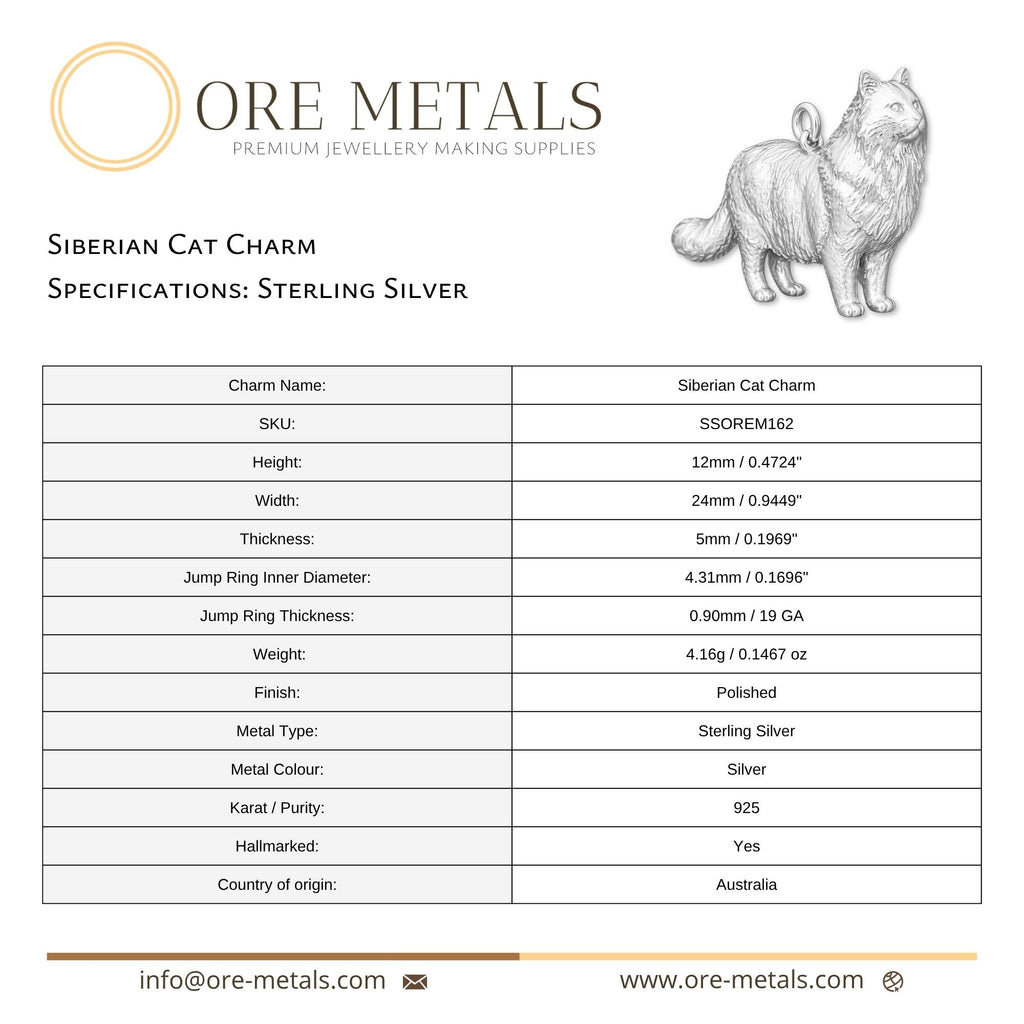 925 Sterling Silver - Siberian Cat Charm
