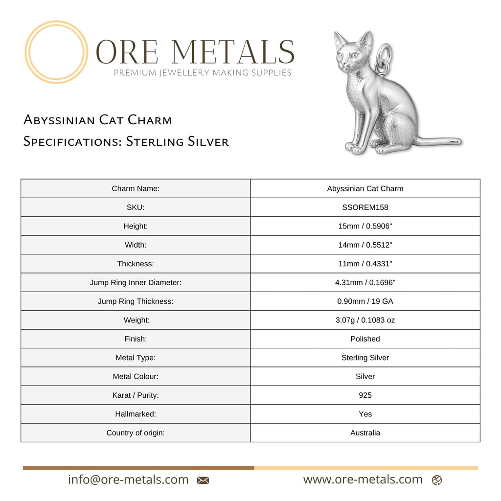 925 Sterling Silver - Abyssinian Cat Charm