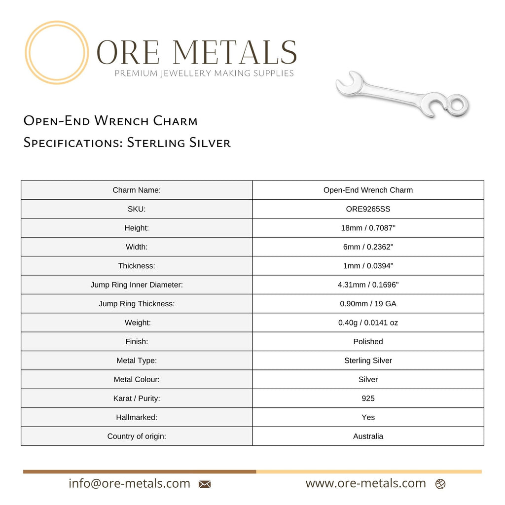 925 Sterling Silver - Open End Wrench Charm