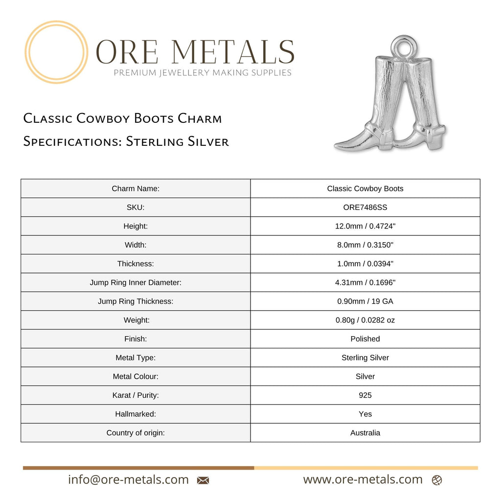 925 Sterling Silver - Classic Cowboy Boots Charm