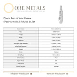 925 Sterling Silver - Pointe Ballet Shoe Charm
