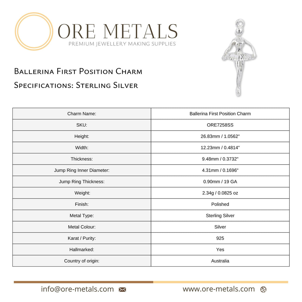 925 Sterling Silver - Ballerina First Position Charm