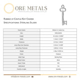 925 Sterling Silver - Ribbed 21 Castle Key Charm