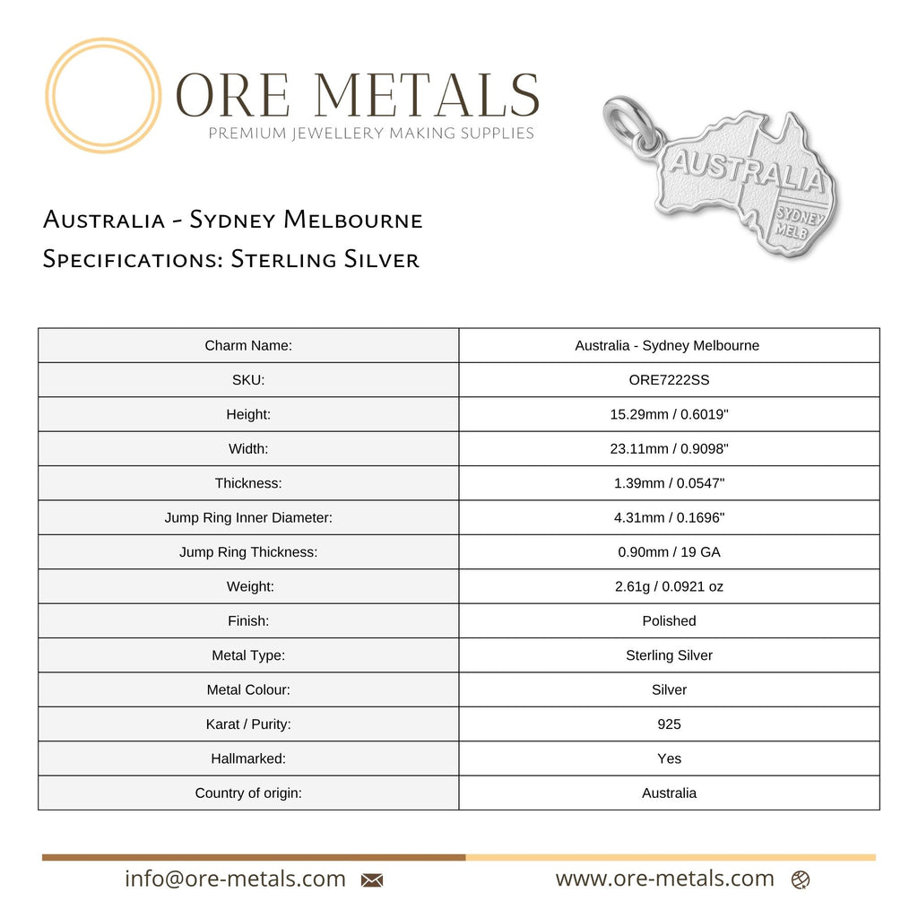 925 Sterling Silver - Australia Sydney Melbourne Charm