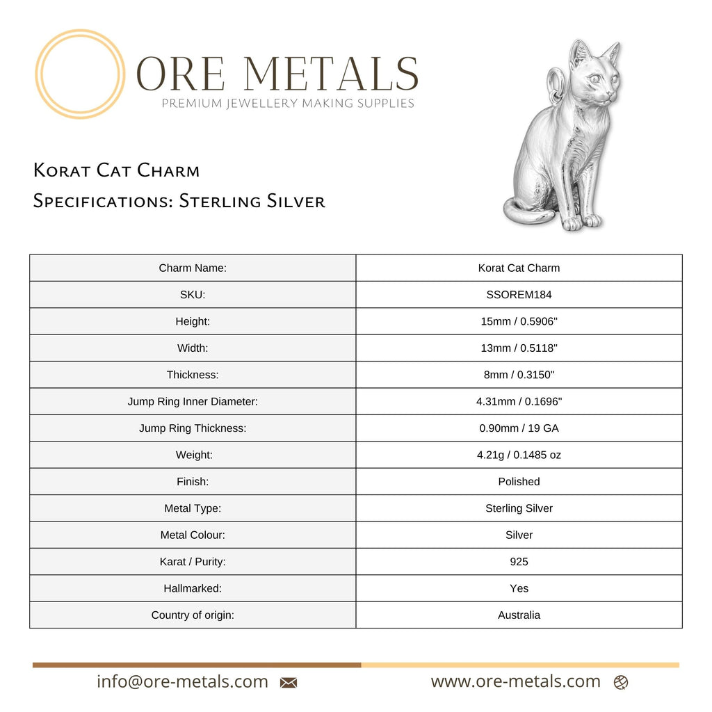 925 Sterling Silver - Korat Cat Charm