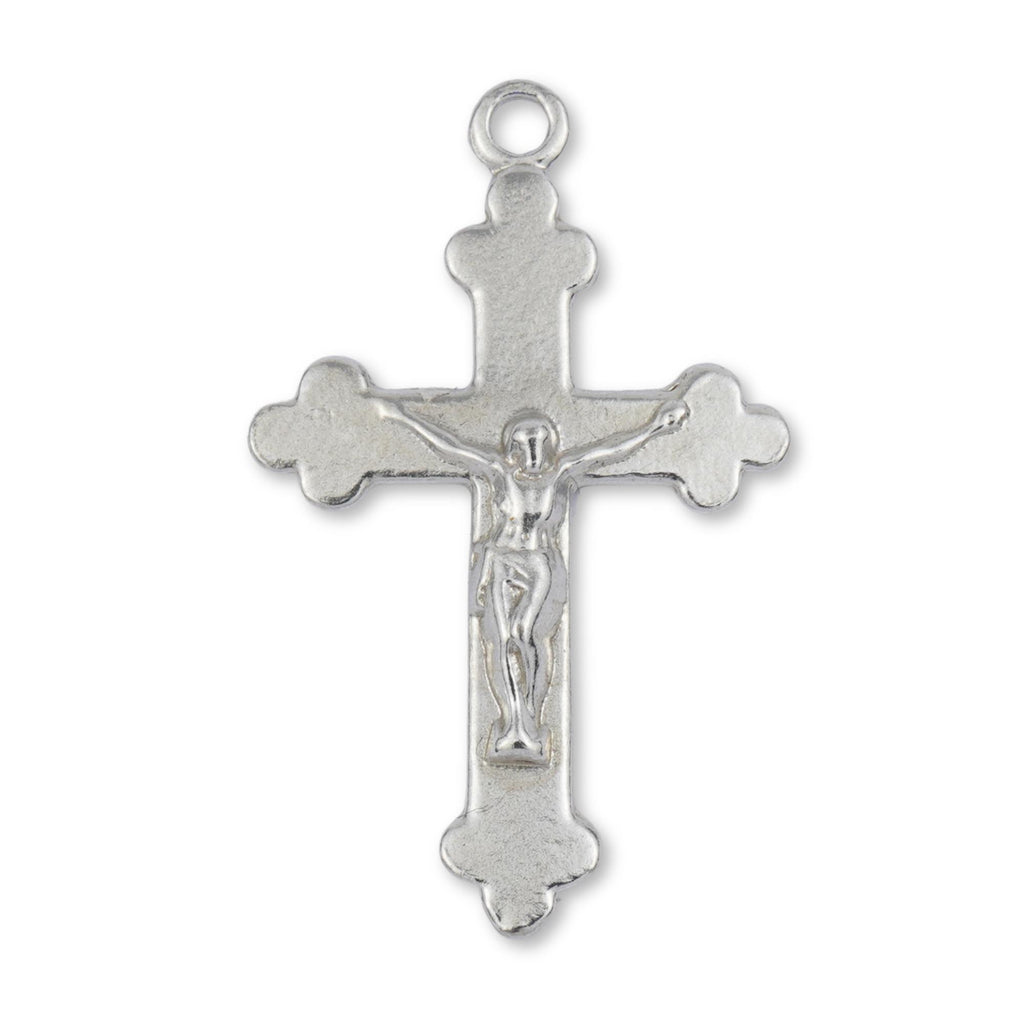 9ct White Gold - Jesus on Budded Trefoil Crucifix Charm