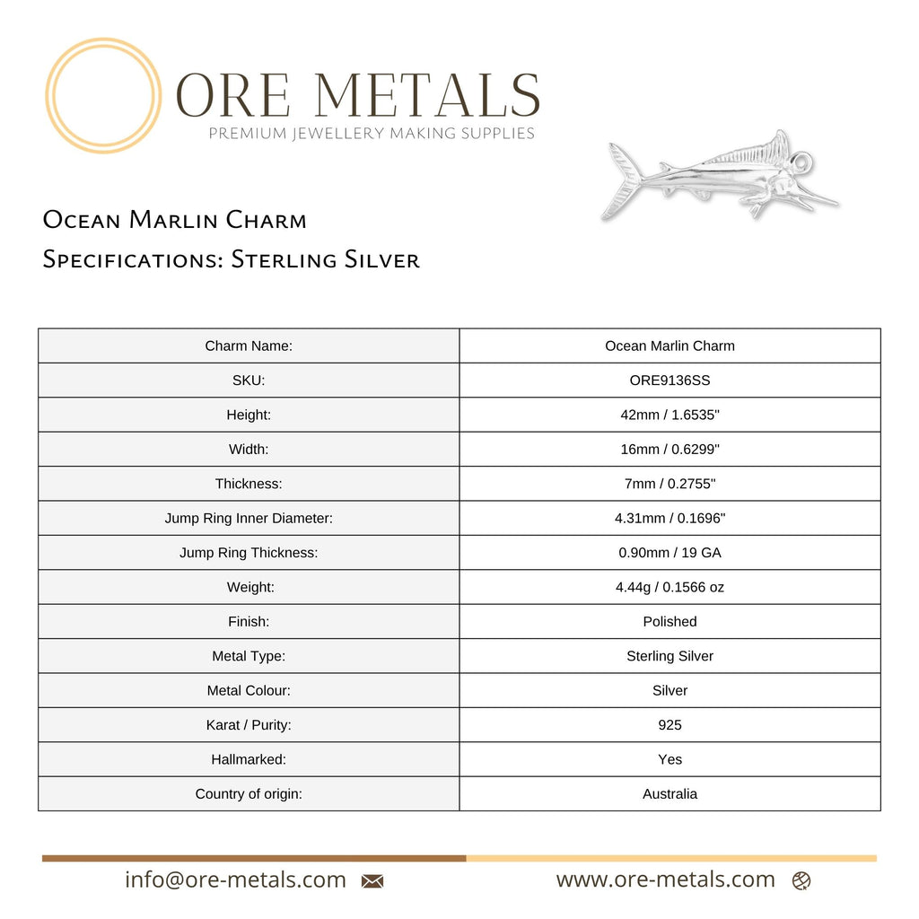925 Sterling Silver - Ocean Marlin Charm