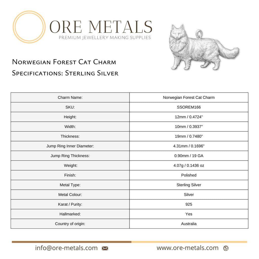 925 Sterling Silver - Norwegian Forest Cat Charm