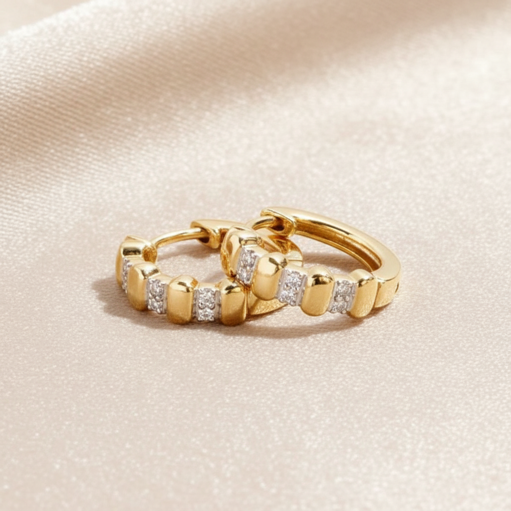 18ct Yellow Gold | 0.1ct GH/SI - Pillowed Diamond Hoop Earrings