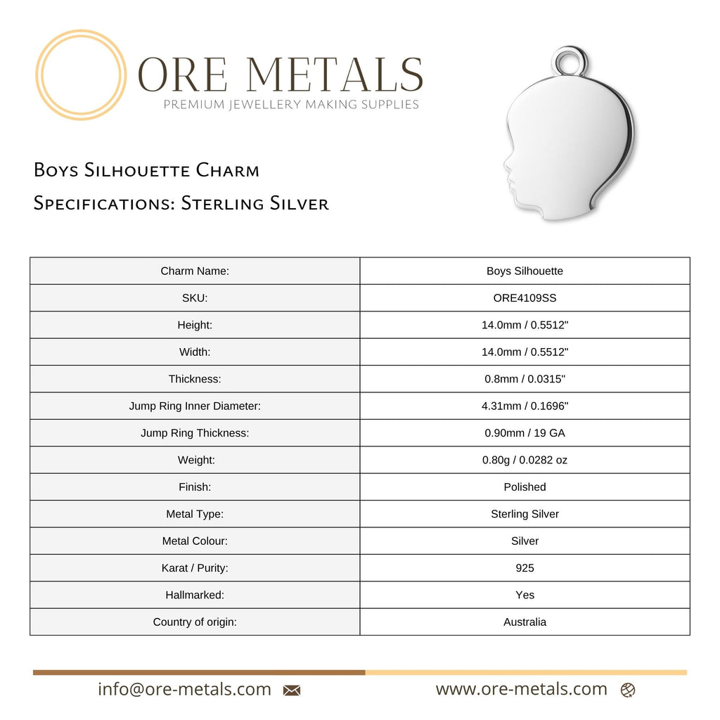 925 Sterling Silver - Boys Silhouette  Charm