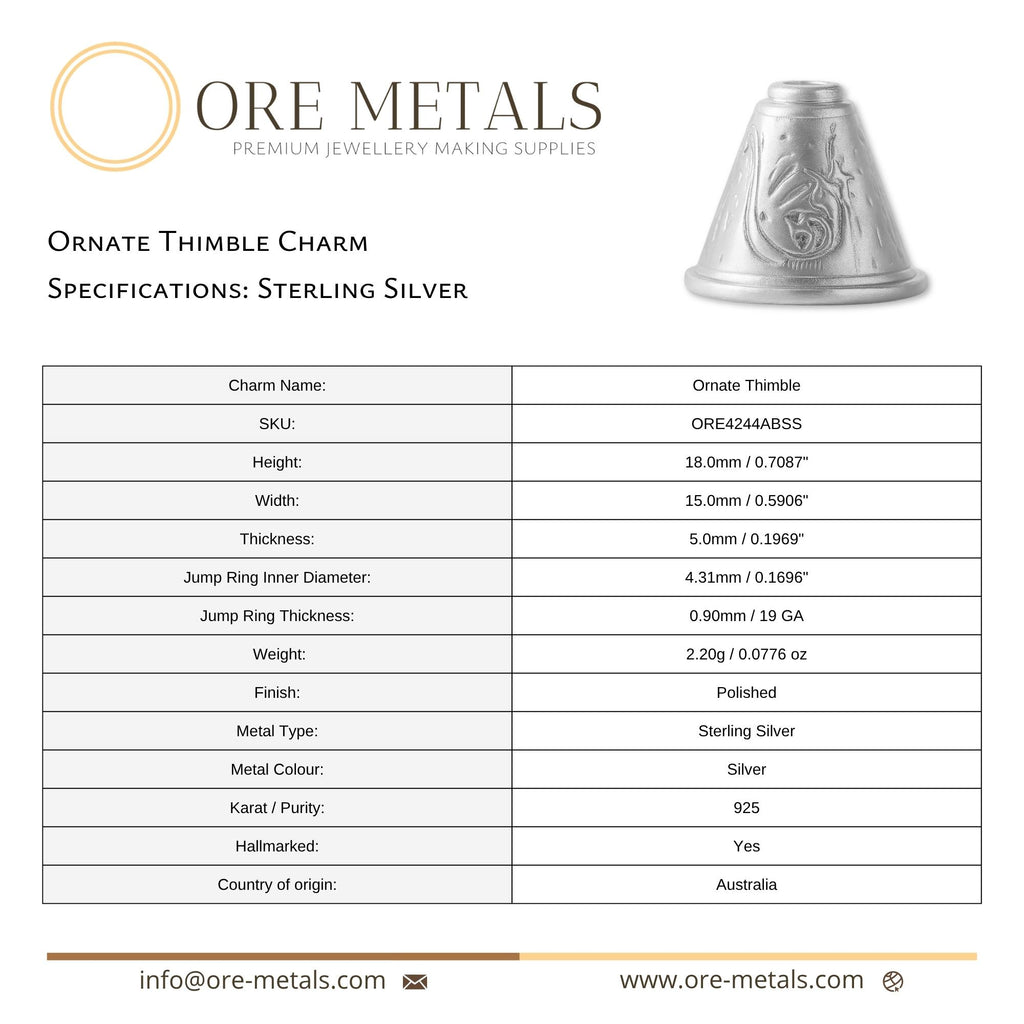 925 Sterling Silver - Ornate Thimble Charm