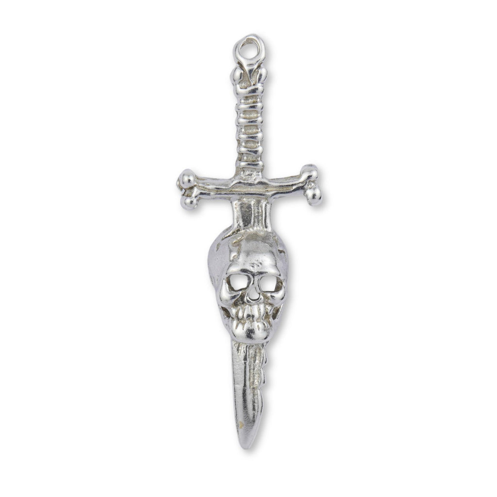9ct White Gold - Skull Sword Charm