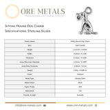 925 Sterling Silver - Sitting Hound Dog Charm