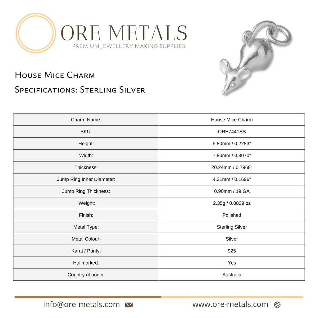 925 Sterling Silver - House Mice Charm