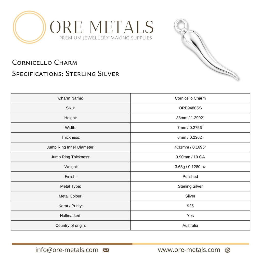 925 Sterling Silver - Cornicello Charm