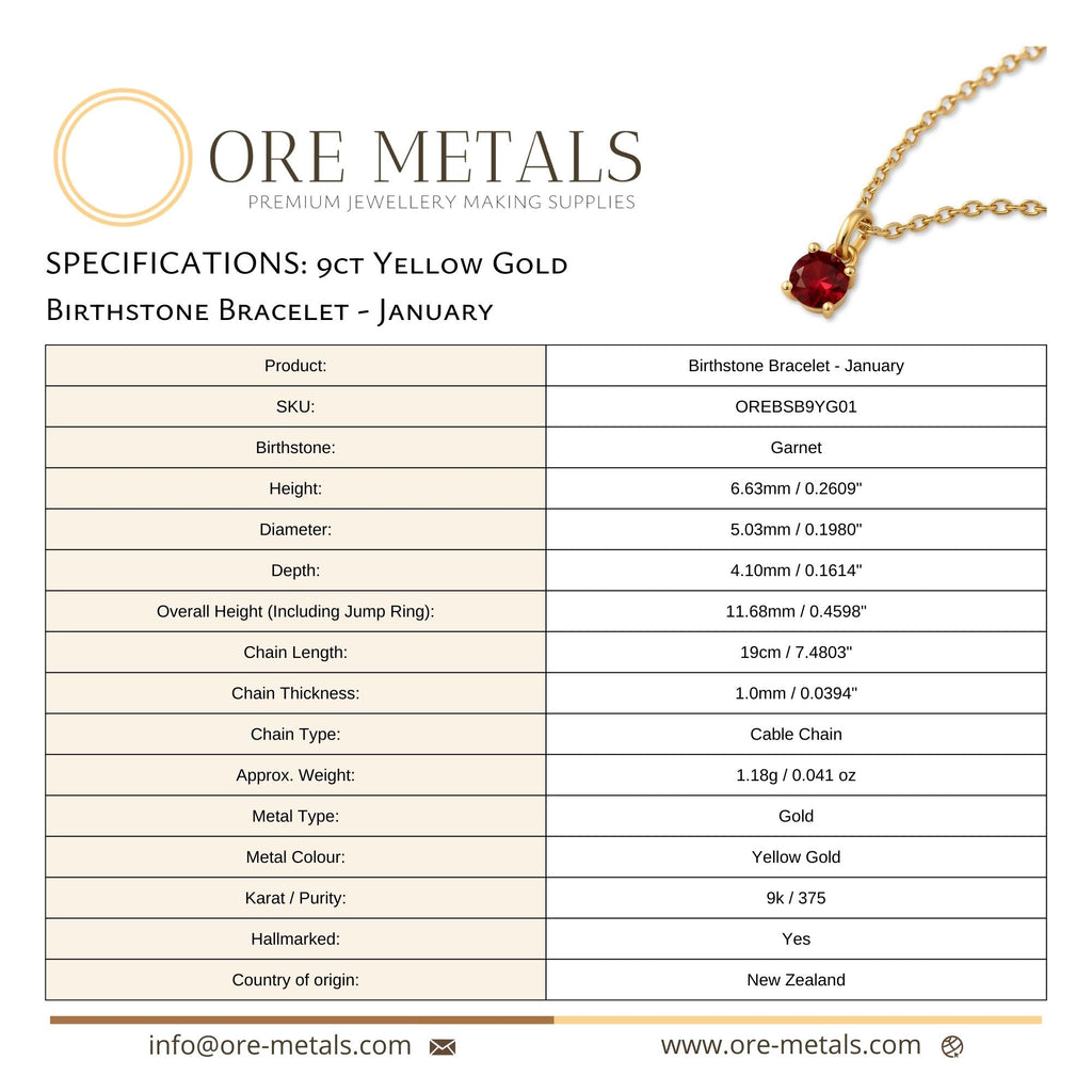 9ct Yellow Gold | Garnet - January Birthstone Bracelet